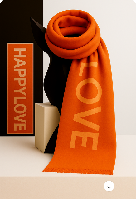 Schal Design Mix "HAPPY LOVE" Pink & Orange Viskose