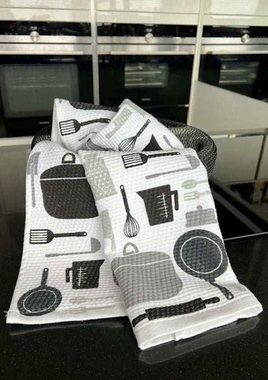 TEXTILE Code Kitchen Icons Geschirrtuch 2er Set Schwarz-Weiß by KitchenAid