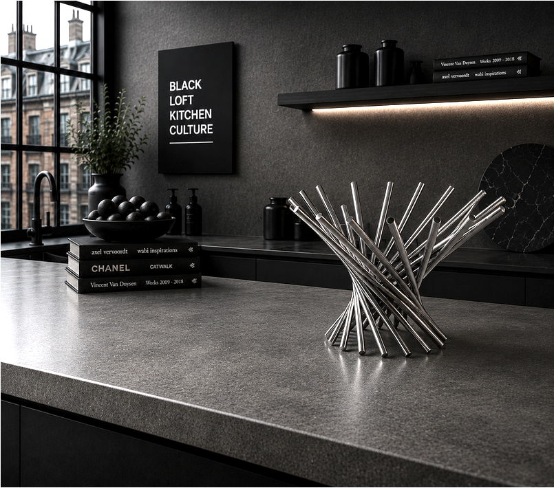 Design Obstkorb aus Edelstahl mit filigraner Stabstruktur als modernes KITCHEN Object für stilvolle KITCHEN Affairs.