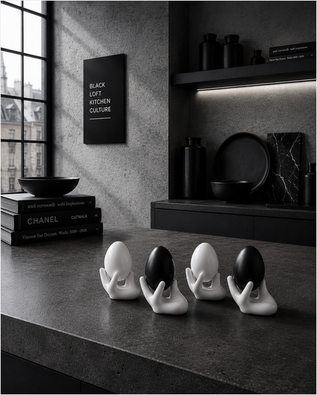 KITCHEN Objects Eierhalter in Handform aus Keramik als dekoratives Highlight für moderne KITCHEN Affairs.