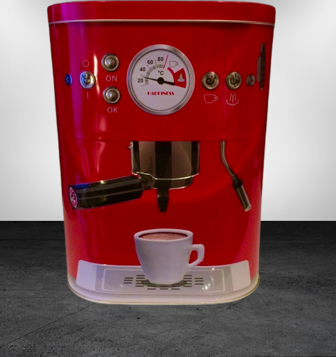 Rote Retro Vorratsdose im Kaffeemaschinen-Design als farbenfrohes STORAGE NewLOOK Statement Piece.