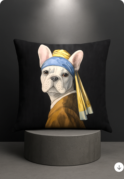 LADY DOG Animal-Art-Dekokissen mit künstlerischem Hundeporträt im aristokratischen Stil auf dunklem Hintergrund