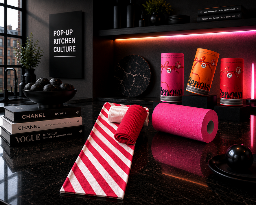 POP-UP Kitchen Culture Geschirr- und Küchentücher Red Edition im 3er Set aus recycelten Materialien.