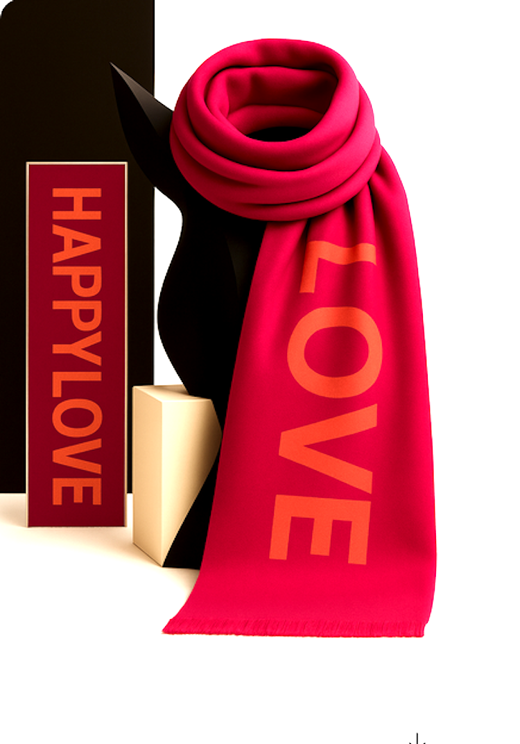 Schal Design Mix "HAPPY LOVE" Pink & Orange Viskose