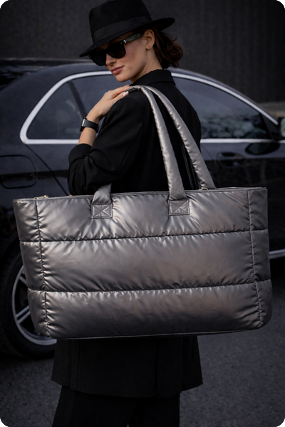 Street Style Shopper "KnitterLOOK" XL – Grau | Lightweight Puffer Bag