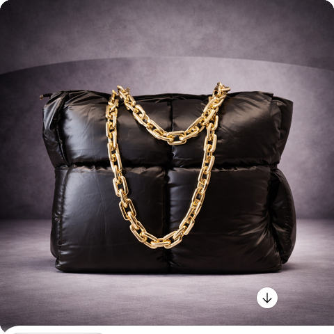 Street Style Shopper „KnitterLOOK“ – Neon Schwarz | Statement Bag mit Gold Chain