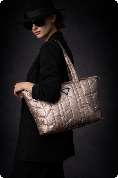 Street Style Shopper SteppLOOK – Rosewine | Glossy Puffer Bag
