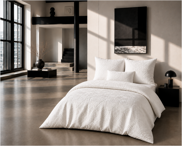 Weiße DKNY Wendebettwäsche mit geprägter Struktur aus der bedAFFAIRS DARK Suite Collection