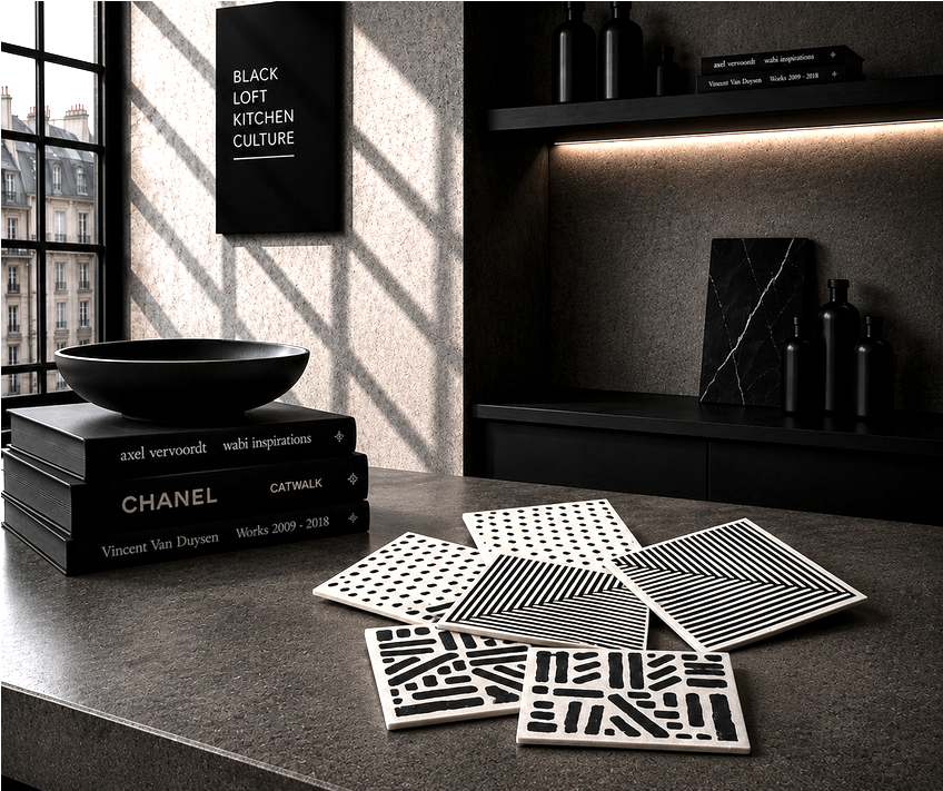 cleanART Graphic Schwammtücher im Schwarz-Weiß-Design für stilvolle KITCHEN Affairs und moderne Cleaning Culture.