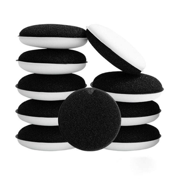 10er Set runde cleanART Reinigungsschwämme black & white mit integrierter Aufhängevorrichtung.