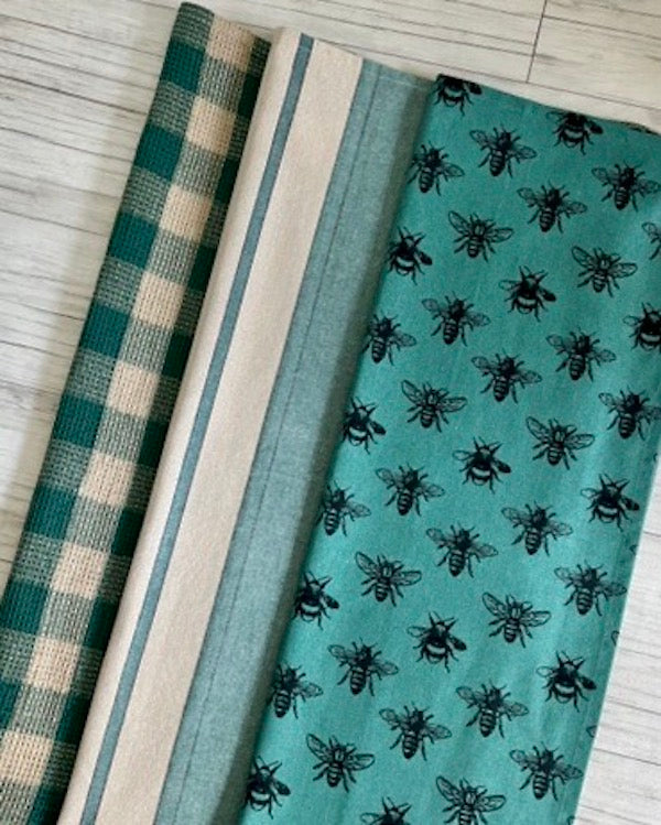 TEXTILE Code Geschirrtuch 3er Set – Türkis & Bienen