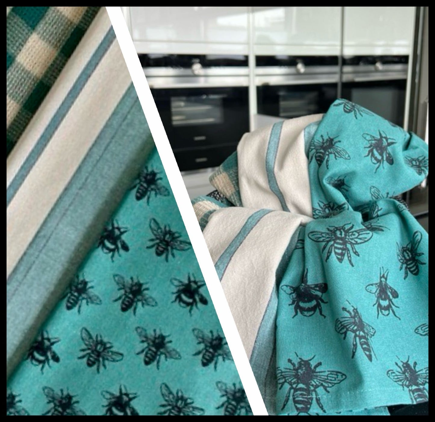 TEXTILE Code Geschirrtuch 3er Set – Türkis & Bienen