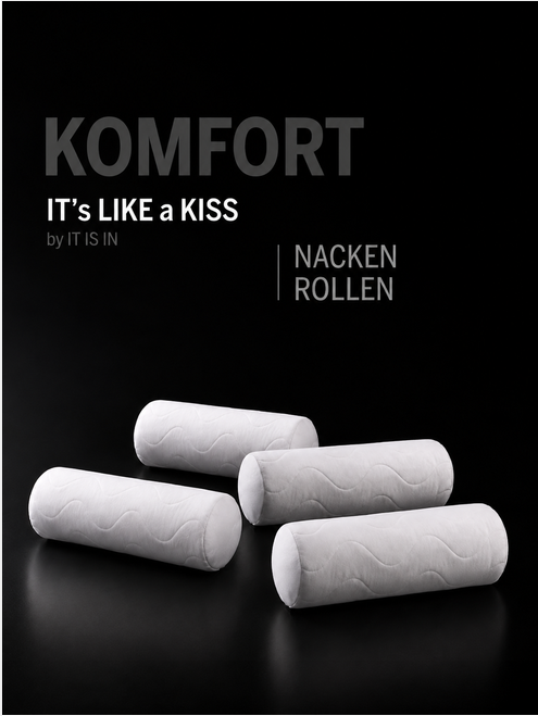 Vier IT's Like a KISS ERGONOMIC PREMIUM Nackenrollen auf schwarzem Hintergrund