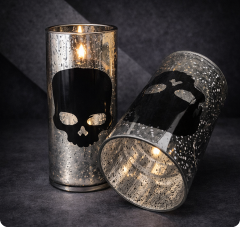 GLITTER SKULL  Windlicht