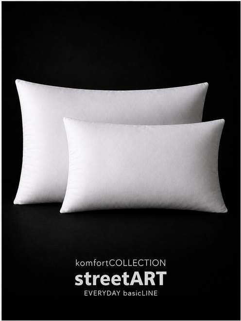 Zwei rechteckige streetART EVERYDAY basicLINE Füllkissen aus Polyester-Vlies auf schwarzem Hintergrund